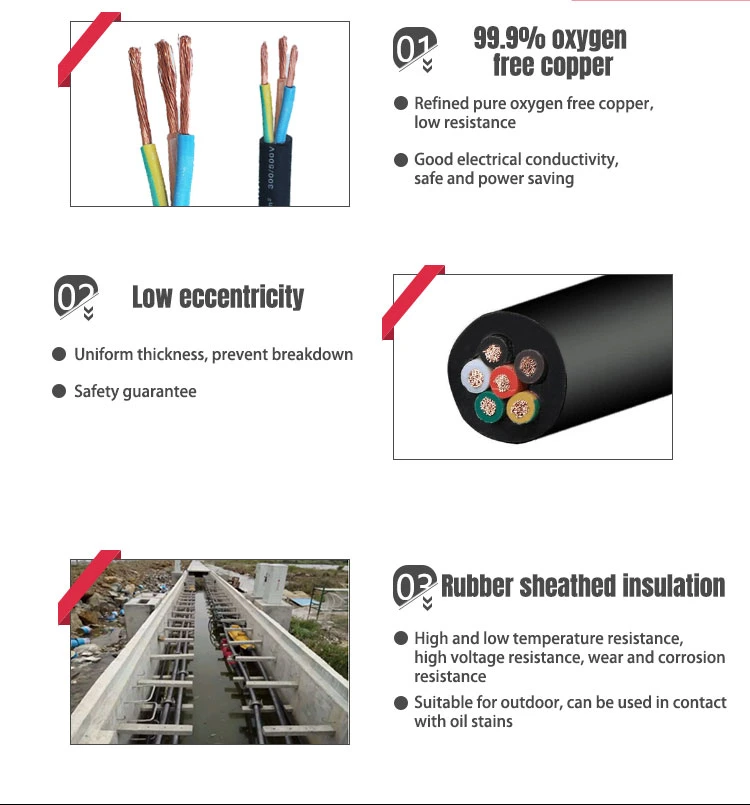 Flexible 3X16 3X14 3X12 3X10 4X10 4X8 AWG 600V Soow Rubber Cable