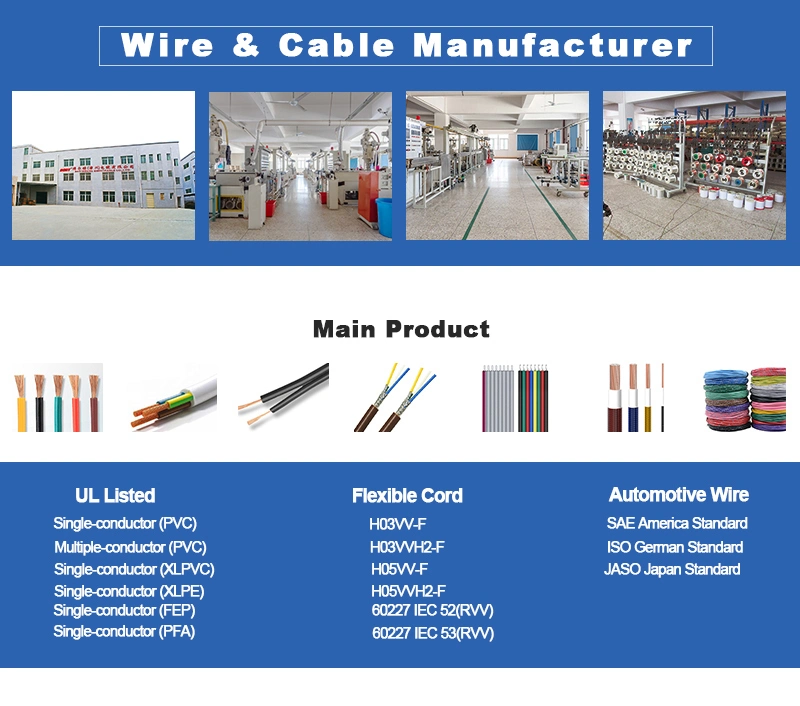 Awm 80c 300V Electric Wire Cable Rvv 2core 3core 0.5 0.75 1.0 1.5 2.5 Square PVC Sheath House Wiring Flex Cable