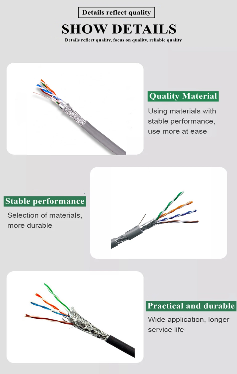 Cat5e Cat5 CAT6 Cat6e Cat7 Cat7e Pure Copper Conductor PVC Network Cable / LAN Cable