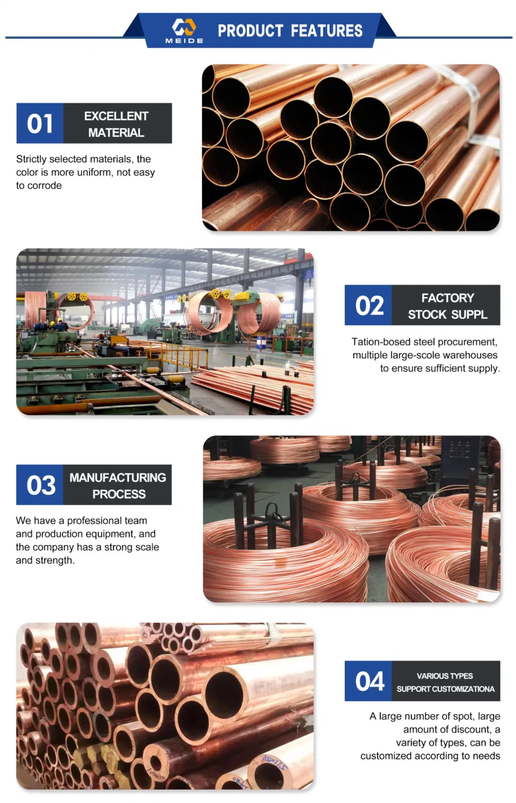 ODM Custom 6 &quot;Seamless Round Tube C36500 C35300 C35330 C48600 3&quot; Water Heater Brass Tube Pure Copper Tube