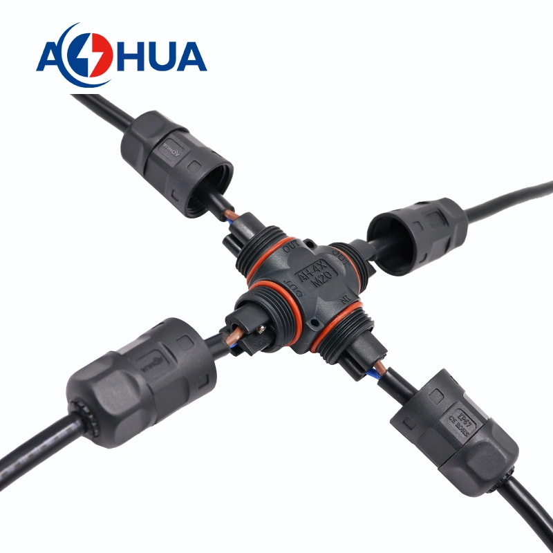 Aohua UL 2pin Waterproof Connector M20 4 Ways Splitter One in Three out Cable Cross Distributor IP67 Assembed Plug Without Cable LED Connector