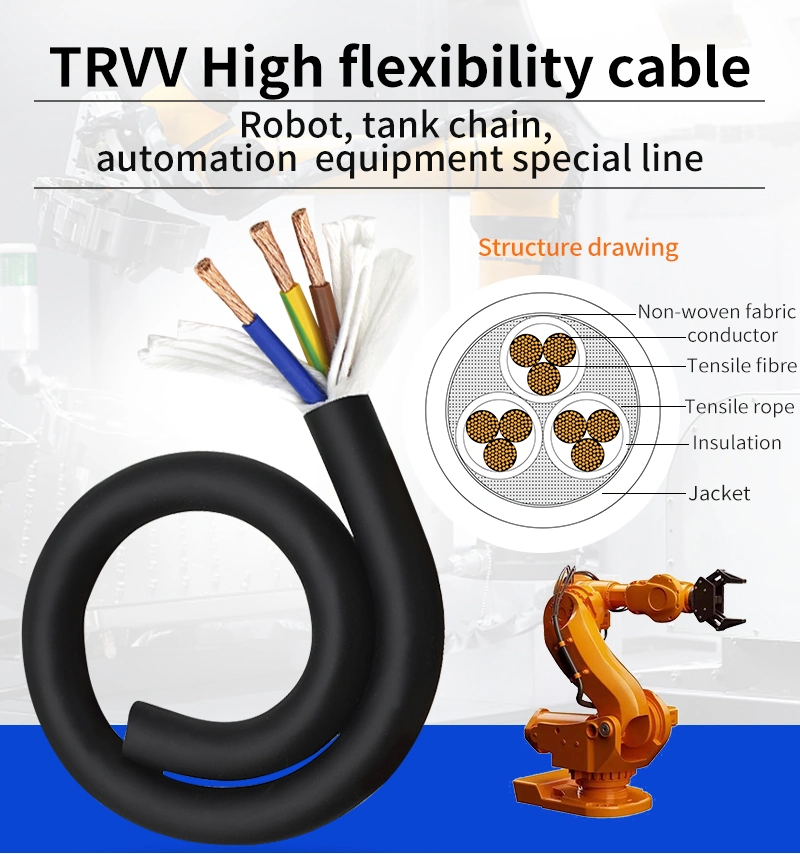 Trvv Soft Flexible 0.3mm-6mm 2-24 Core PVC Towline Wire Drag Chain Cable