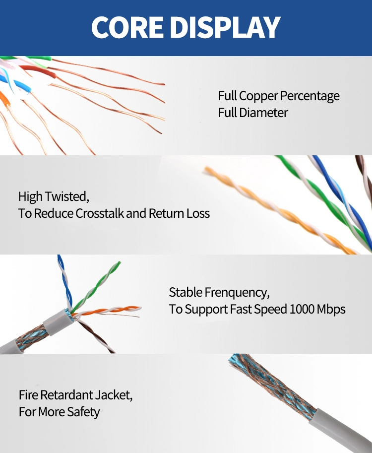 Double Shielded Cat5e CAT6 Cable - 4 Pairs, 24AWG Solid Bare Copper, SFTP Cable