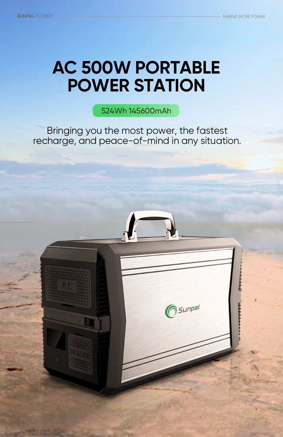 Sunpal Portable Full Solar Electric Station Solar Generator Portable Power Steam Stack 500W Type