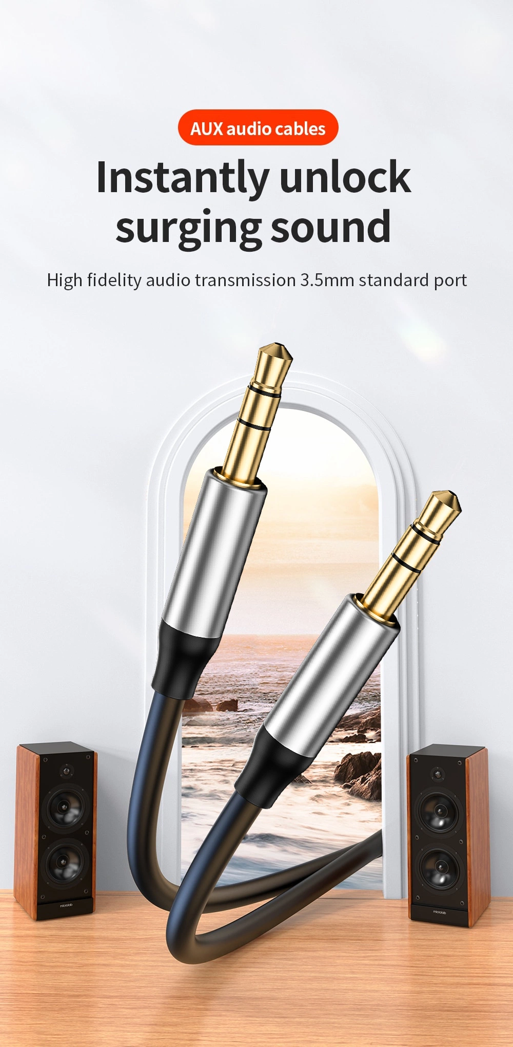 1.2m Gold Plated Phone Aux Adapter 3.5mm Aux Cable Jack 3.5mm Audio Cable