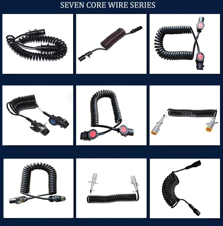 Heavy Duty 7-Core Automotive Electrical Extension Cord Coiled Spiral Cable Truck Trailer Electrical Coiled Cable