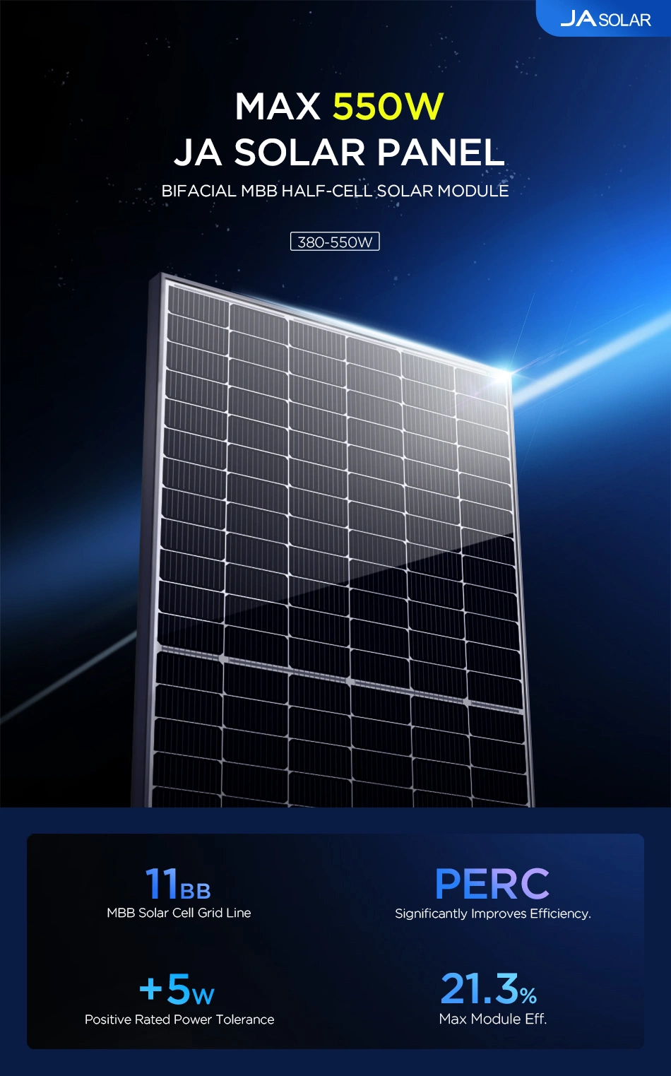 Ja Mono Crystalline Solar Panel 445 450 460 470 Watt For Home Electricity