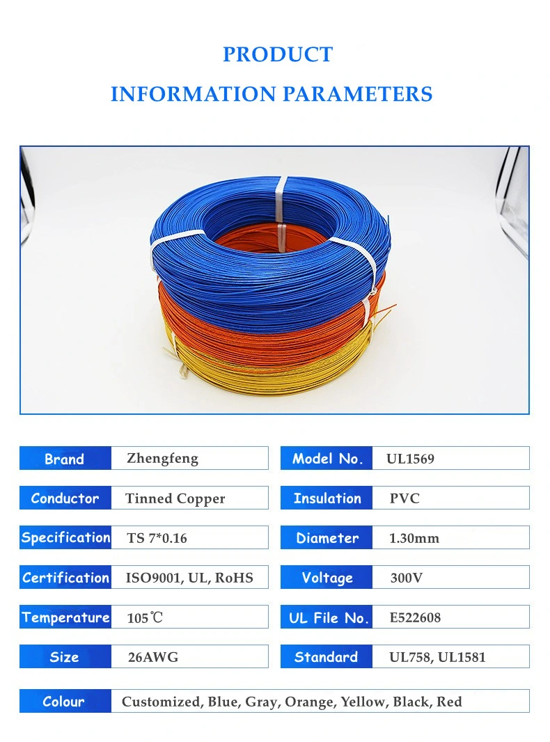 UL1569 PVC 26AWG Insulation Tinned Copper Stranded Conductor Electrical Wire