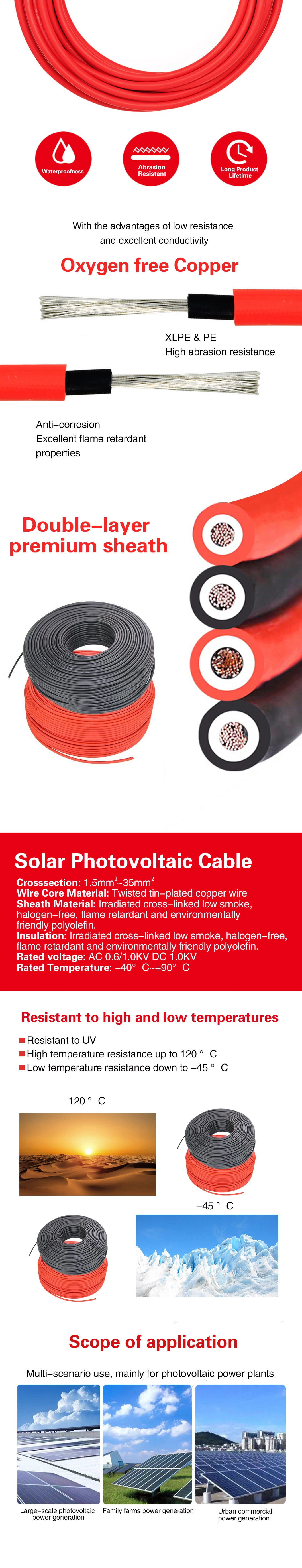 Tinned Copper XLPE Insulation Jacket TUV Solar Electrical Electric Cable 4mm Solar Cable PV DC Cables 6mm2