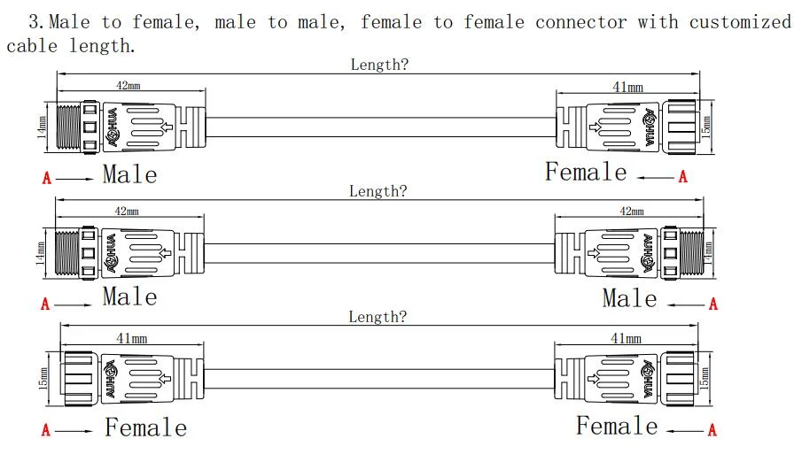 Aohua 3pin IP67 Wire Male Female Waterproof M20 Molding Cable Power Connector