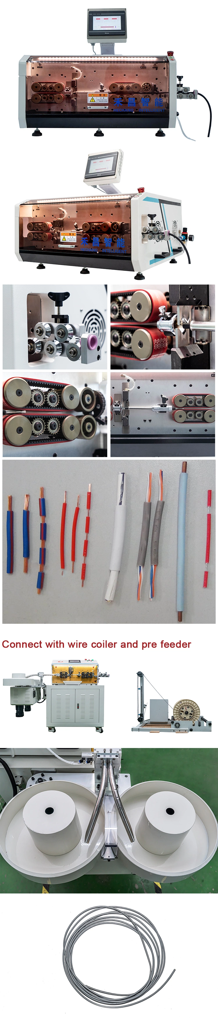 Sheath Cable Wire Cutting Stripping Machine Connect with Wire Coiler and Prefeeder Machine