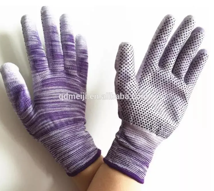 New Product 13G Polyester with PU Coated with PVC Dots Safety Work Gloves