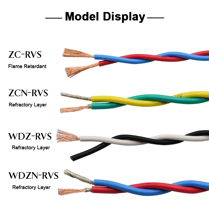 2-Core Rvs Cable 450/750V Copper Wire 0.5 0.75 1 1.5 2.5 mm PVC Insulated Flexible Stranded Wire Price