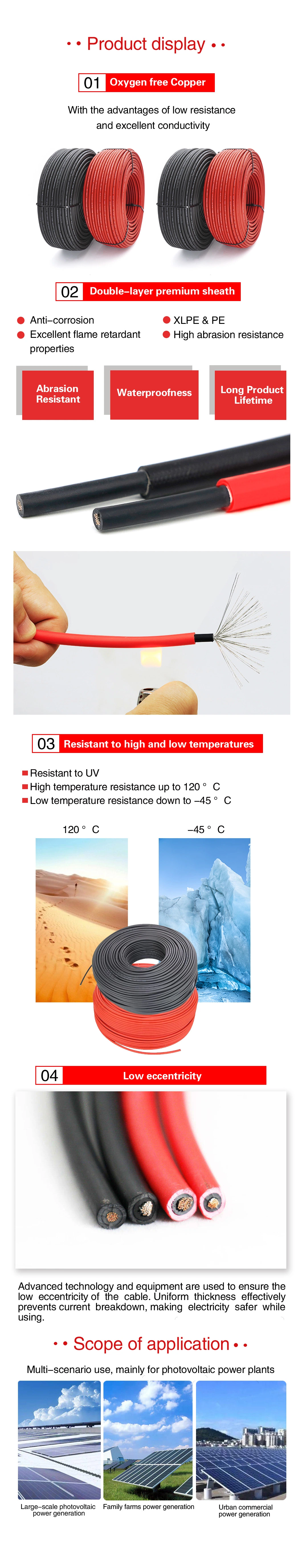 Red/Black PV Cable TUV Approval UV-Protected 6mm Solar Cable