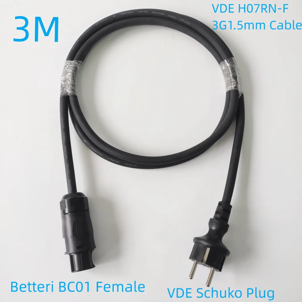 AC Extension 3m Bc01 Schuko Cable Betteri Bc01 Female to VDE Schuko Plug IP68 3G1.5mm H07rn-F Micro Inverter Hoymiles Solar Panel System