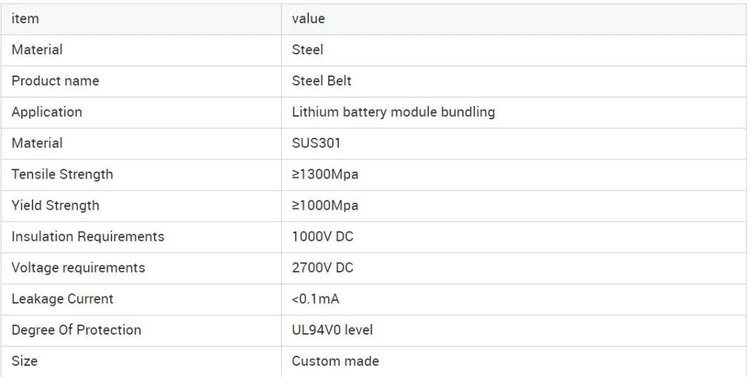 Stainless Steel Belt for Energy Storage Lithium Battery Module