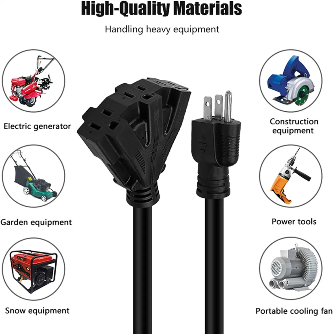 Best Selling Professional Custom NEMA Multi Outlet Extension Cord Outdoor 3-Outlets 3c Copper Wire 14AWG UL CSA Electrical Flex Power Cable Sjtw Sjtow Sjtoow