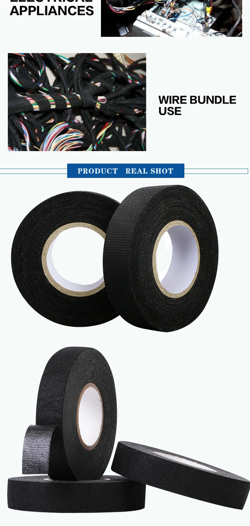 Easy Tear Black Fabric Cloth PVC Fuzzy Electrical Insulation Packaging Auto Car Automotive Interior Wire Harness Flannel