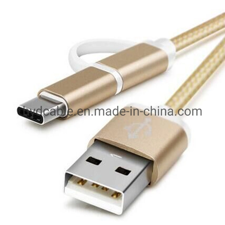 Hot Selling Strong Braided Micro USB Type for iPhone Lighting Type C Cable 3 in 1