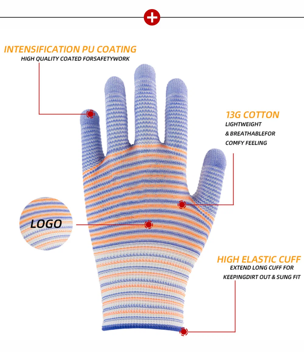 Safety Products PU Coated Assembly Work with Polyurethane Coating PU DIP Gloves
