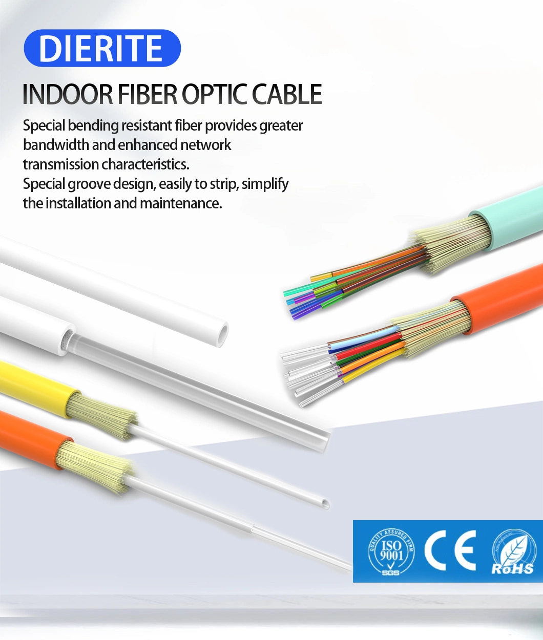 High Quality Indoor Tight Buffer Fiber Optic Cable (JV/JH) for Data Communication Transmission
