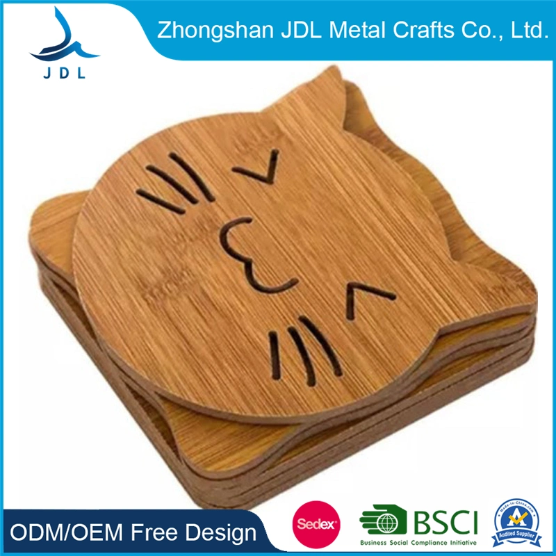 Laser Engrave Bamboo Printing Placemats Bottle Promotional Water Wax Oil Surface Wood Set LED Light Sticker Banboo Coaster Tablemat