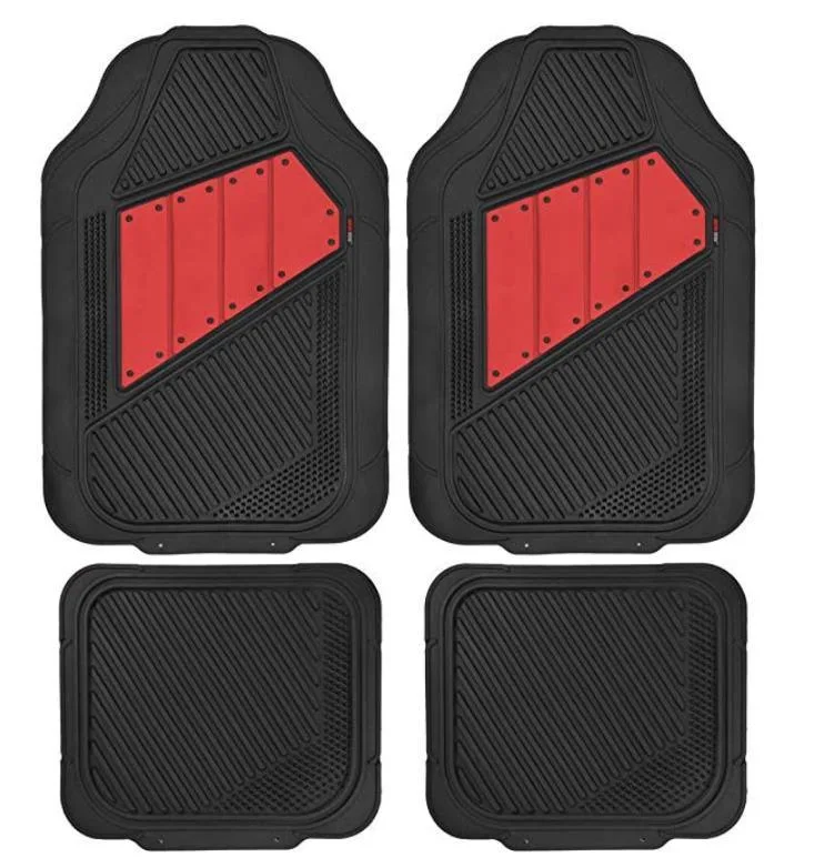 2 Tone Rubber Car Floor Mats for Auto Black &amp; Red