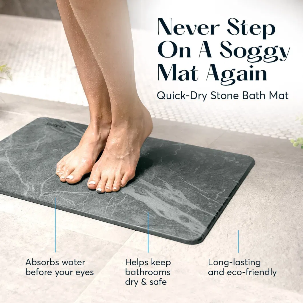 Non-Slip Super-Absorbent Quick-Drying Natural Easy-to-Clean Stone Bath Diatomaceous Earth Shower Bathroom Mat