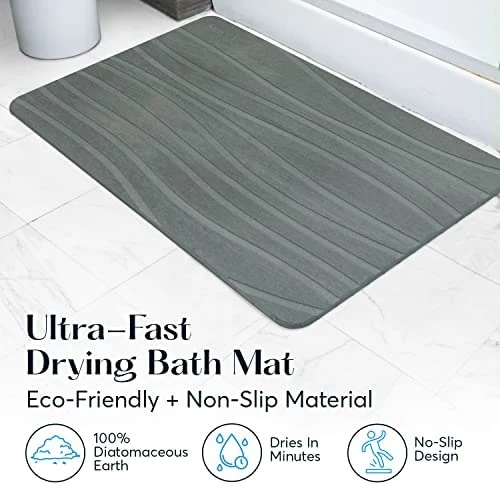 Non-Slip Super-Absorbent Quick-Drying Natural Easy-to-Clean Stone Bath Diatomaceous Earth Shower Bathroom Mat