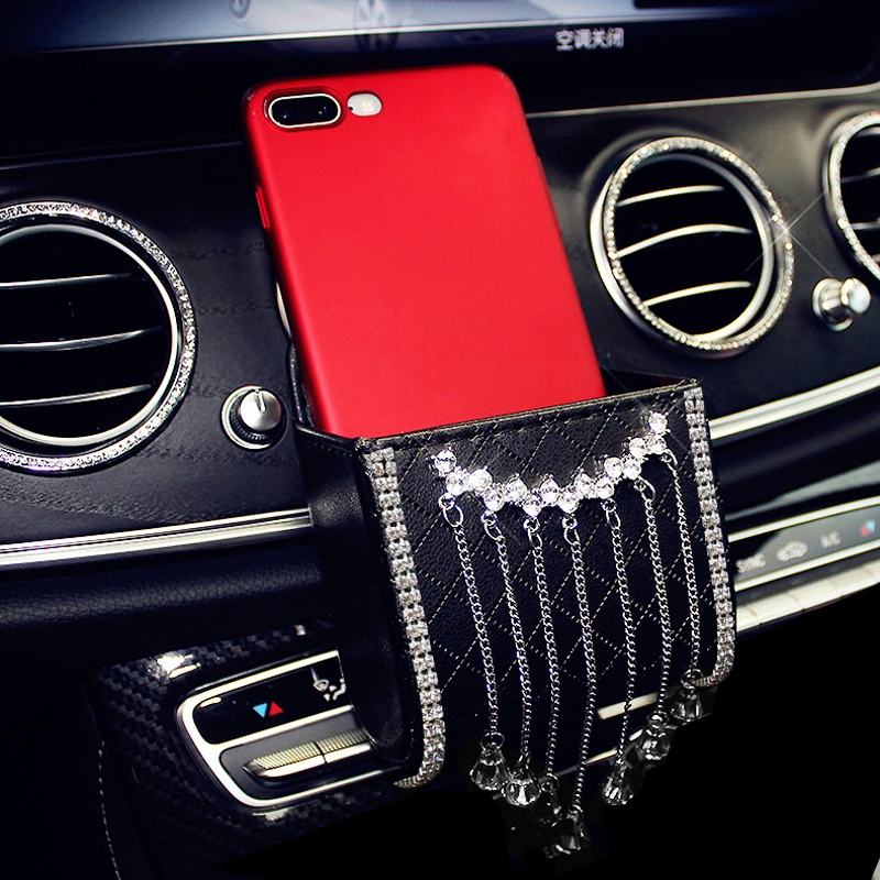 Crystal Diamond Crown Car Outlet Air Vent Trash Box for Auto Mobile Phone Holder Pouch Organizer Hanging Storage Bag
