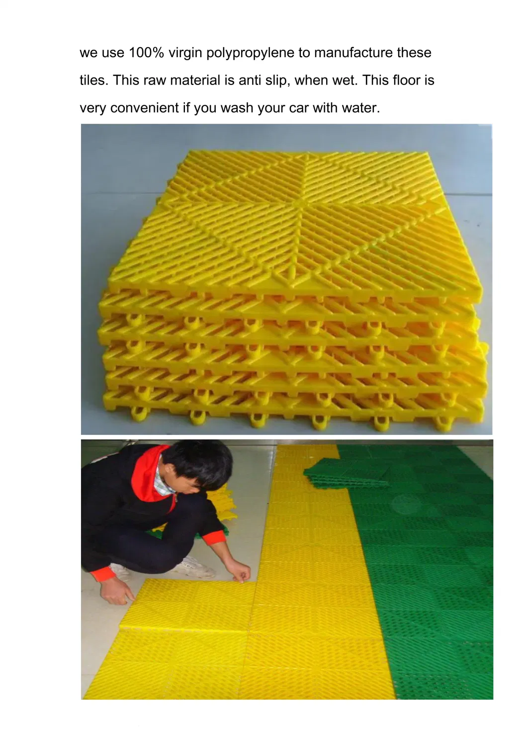 Durable Ribbed 400X400mm Garage Flooring Tiles Garage Floor Mat for Car Wash, PP Floor for Workshop, PP Floors for Warehouse