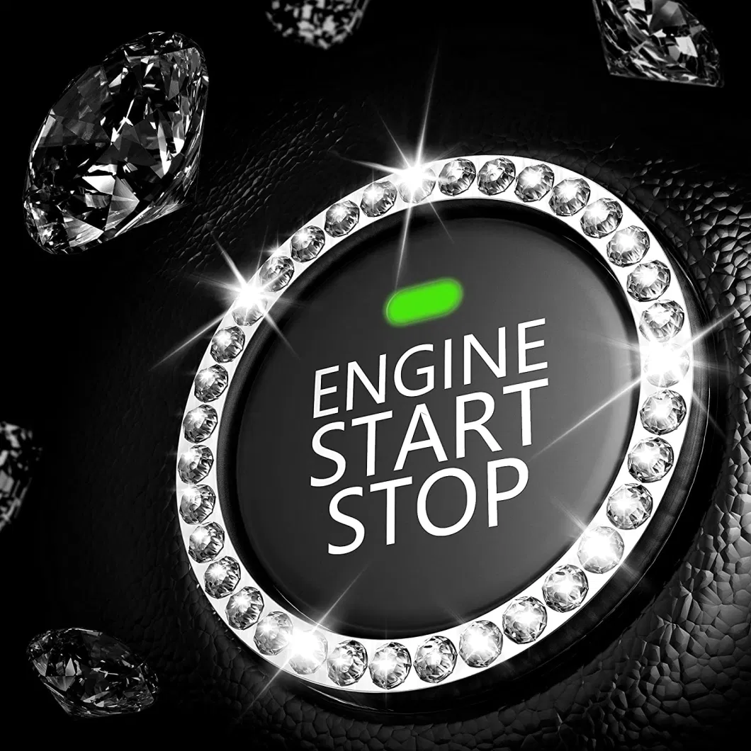 Car Interior Decoration Emblem Sticker, Bling Car Crystal Rhinestone Ring Accessories for Women, Automotive Parts Start Engine Ignition Button