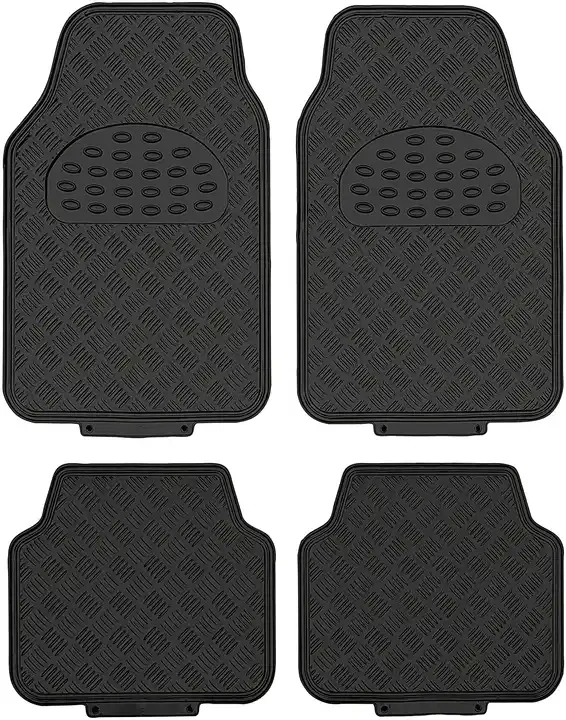 Universal Fit 4-Piece Metallic Design Car Floor Mat - (Black)