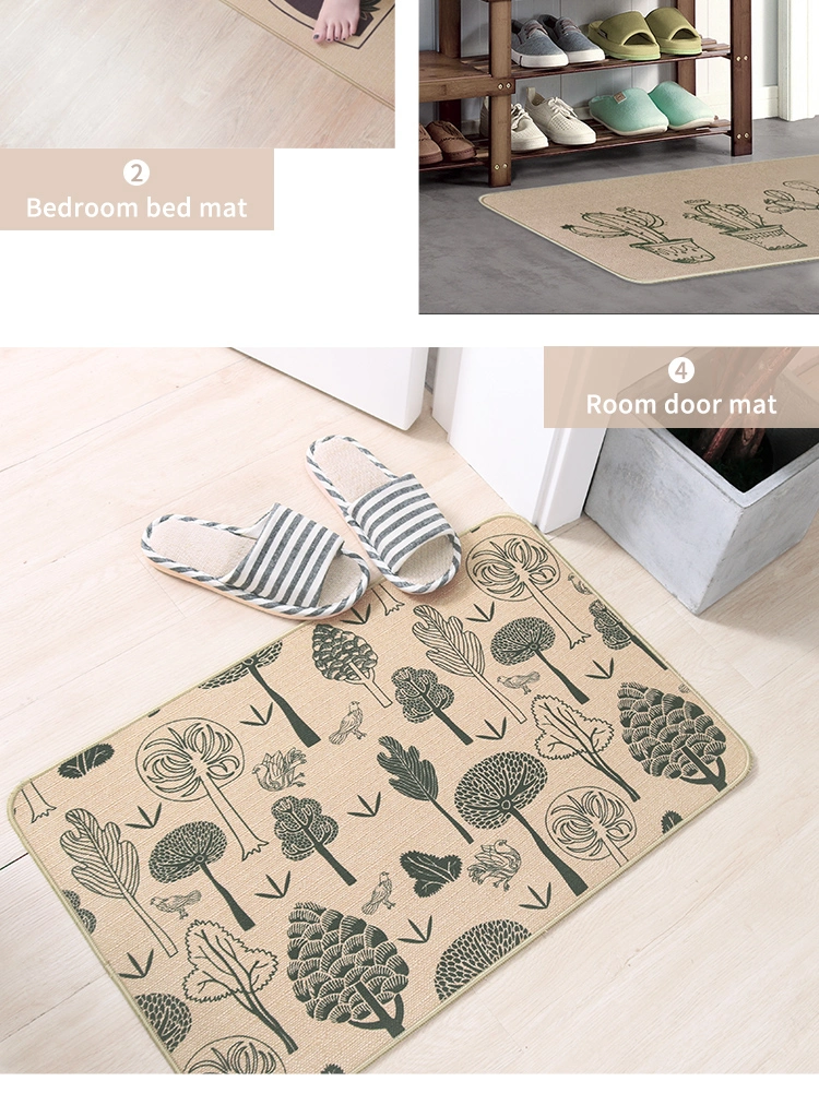 Hot Sale 40*60cm Linen Cartoon Printed Floor Mat Polyester Door Mat Customized Home Absorbent Floor Mat