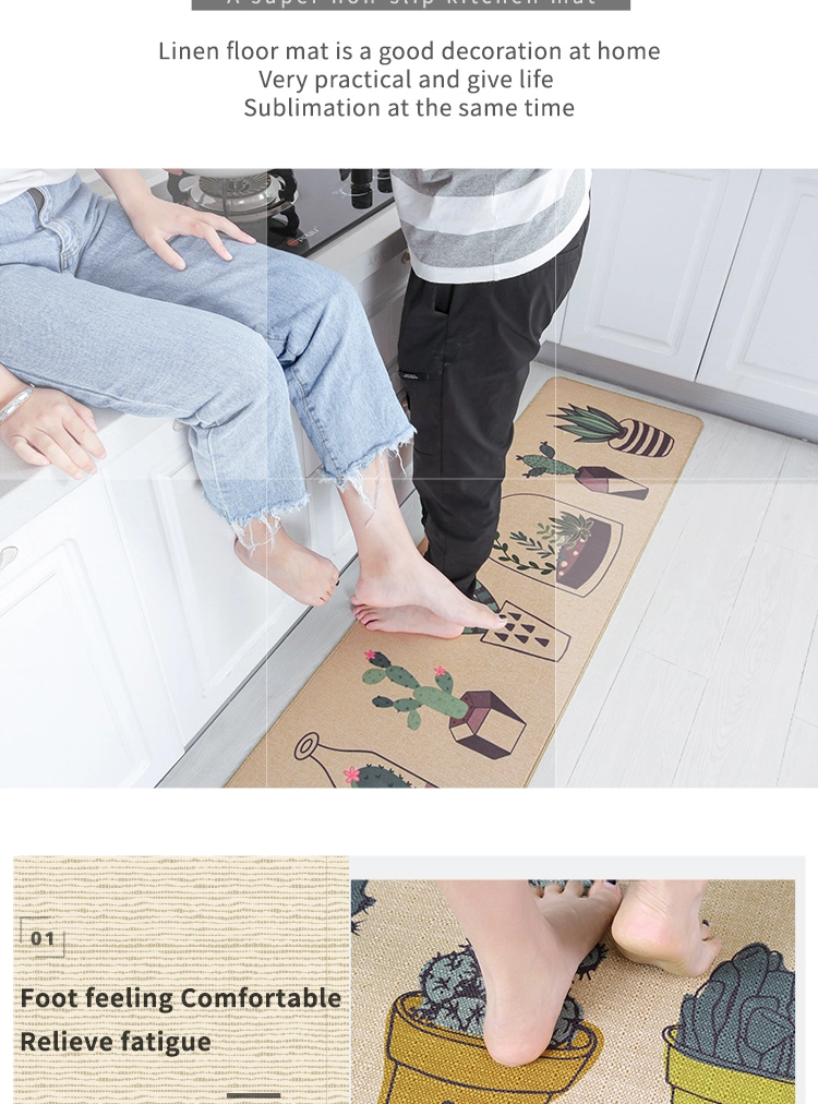 Hot Sale 40*60cm Linen Cartoon Printed Floor Mat Polyester Door Mat Customized Home Absorbent Floor Mat