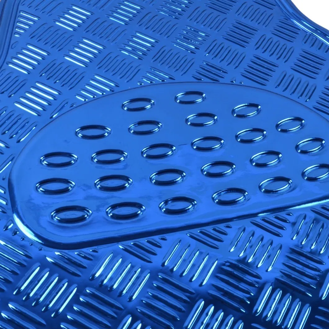 Universal Fit 4-Piece Metallic Design Car Floor Mat - (Blue)