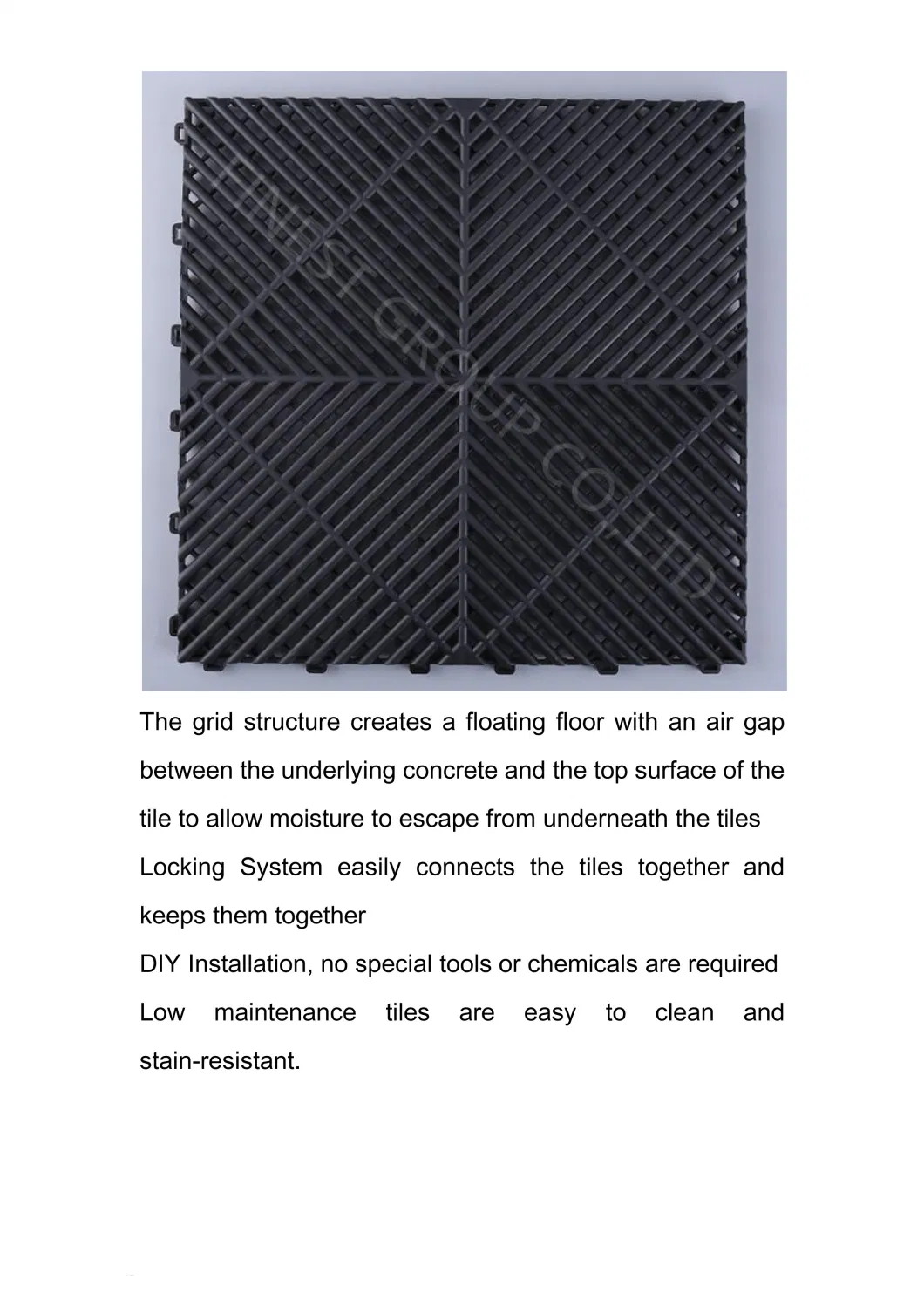 Durable Ribbed 400X400mm Garage Flooring Tiles Garage Floor Mat for Car Wash, PP Floor for Workshop, PP Floors for Warehouse