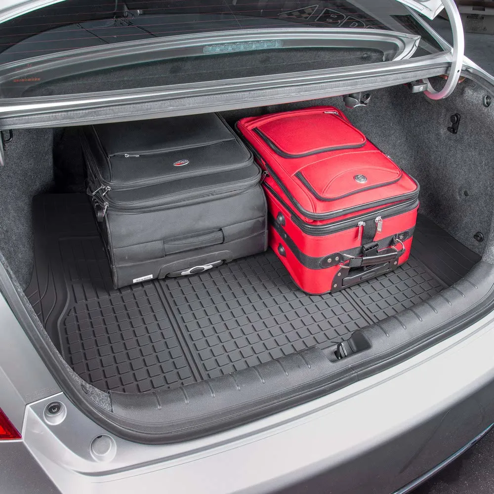 Advanced Black Rubber Floor Mats with Cargo Liner Full Set - Front &amp; Rear Combo Trim to Fit for Cars