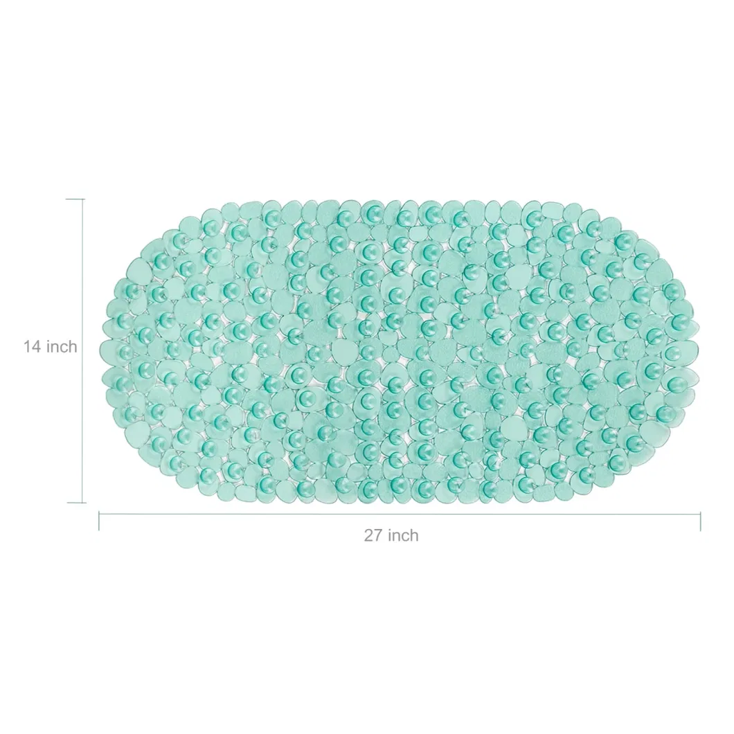 Clear Non-Slip Suction Cups Drain Holes BPA Latex-Free Oval Pebbles Bathroom Mat
