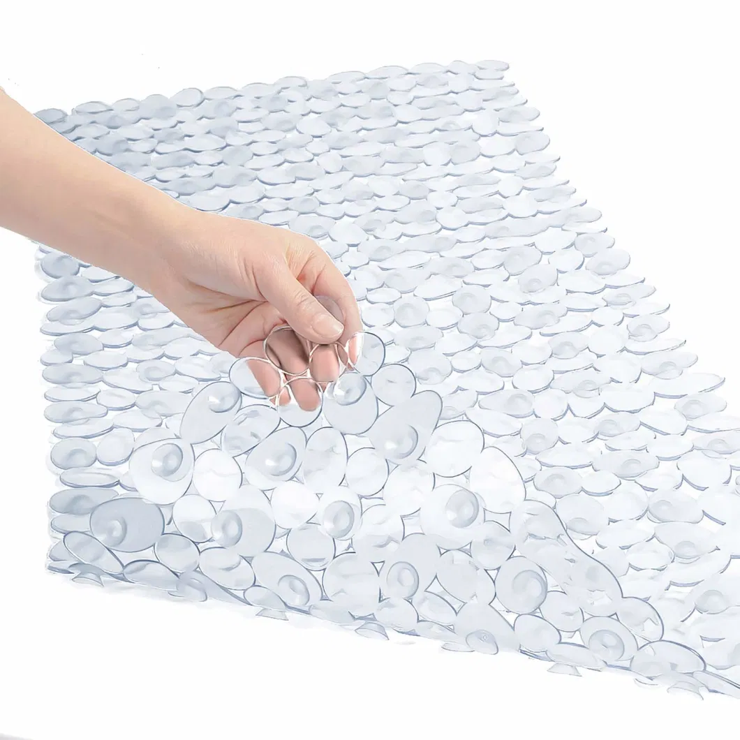 Clear Non-Slip Suction Cups Drain Holes BPA Latex-Free Oval Pebbles Bathroom Mat