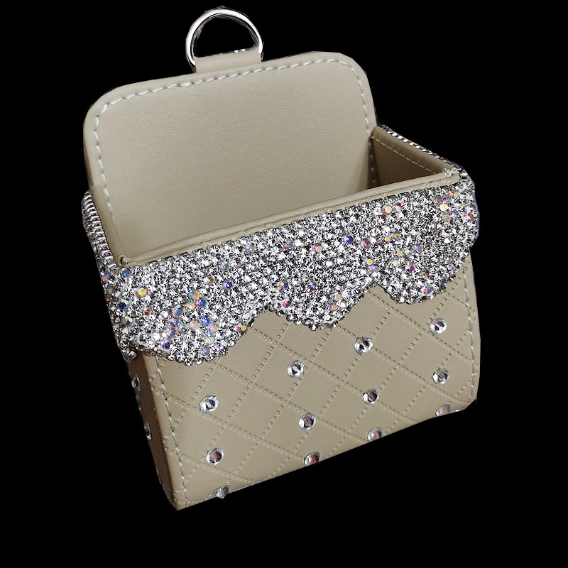 Hot Models Feather Car Air Vent Trash Box Car Phone Holder Rhinestone Small Bag Pendant Storage Bag