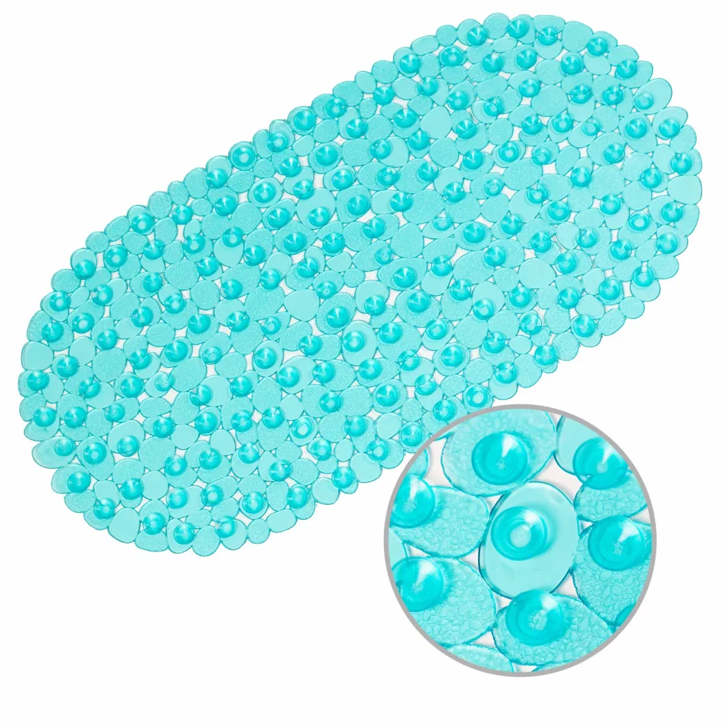 Clear Non-Slip Suction Cups Drain Holes BPA Latex-Free Oval Pebbles Bathroom Mat