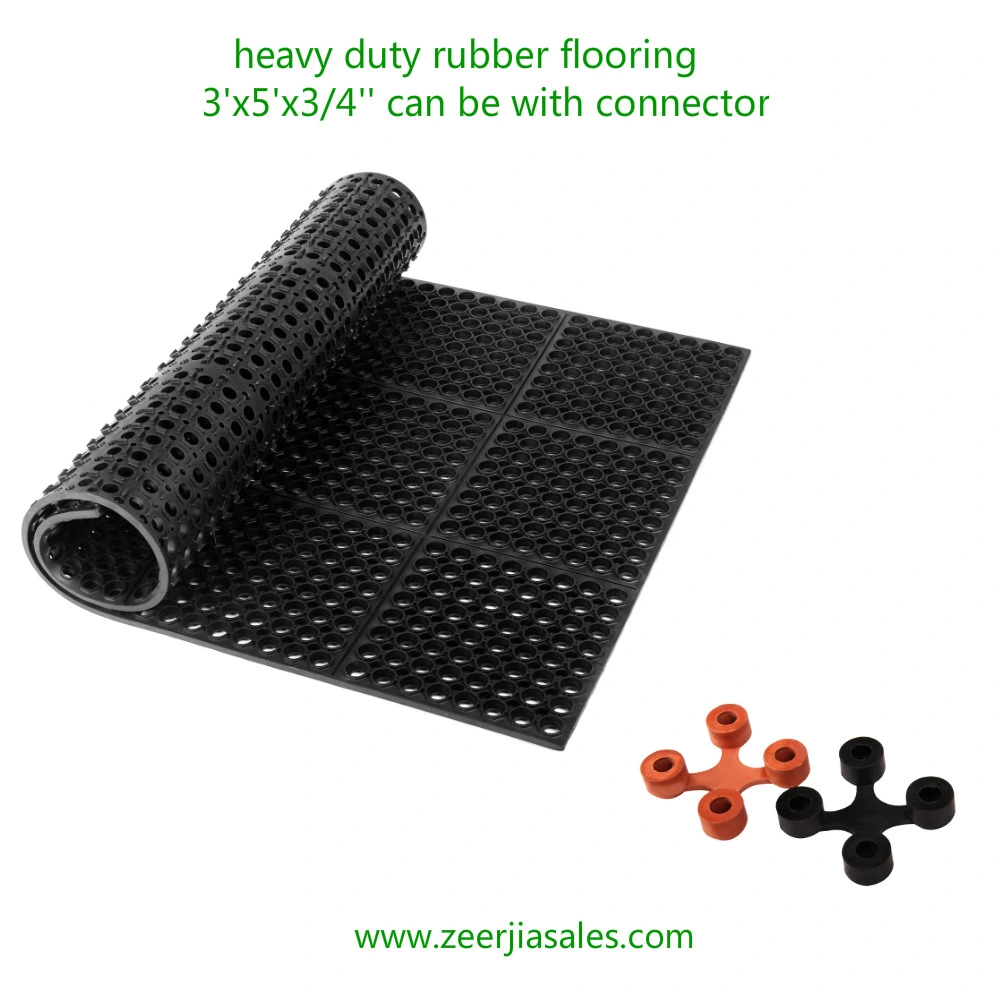 Anti Slip and Anti-Fatigue Durable Heavy Duty Black Rubber Floor Mats with Connector, Use for Work Mat