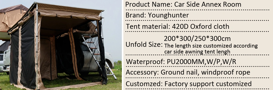 Outdoor Camping 4WD off Road Mesh Side Awning Annex Room Roof Side Tent for Van with LED Light
