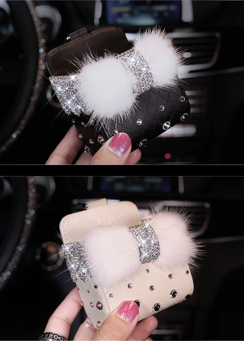 Hot Models Feather Car Air Vent Trash Box Car Phone Holder Rhinestone Small Bag Pendant Storage Bag