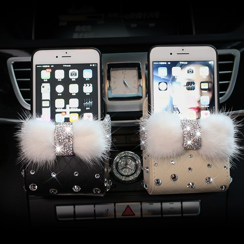 Hot Models Feather Car Air Vent Trash Box Car Phone Holder Rhinestone Small Bag Pendant Storage Bag