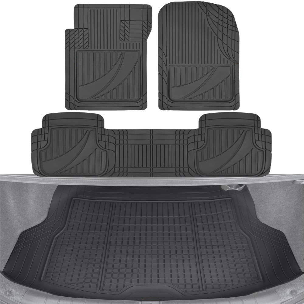 Advanced Black Rubber Floor Mats with Cargo Liner Full Set - Front &amp; Rear Combo Trim to Fit for Cars