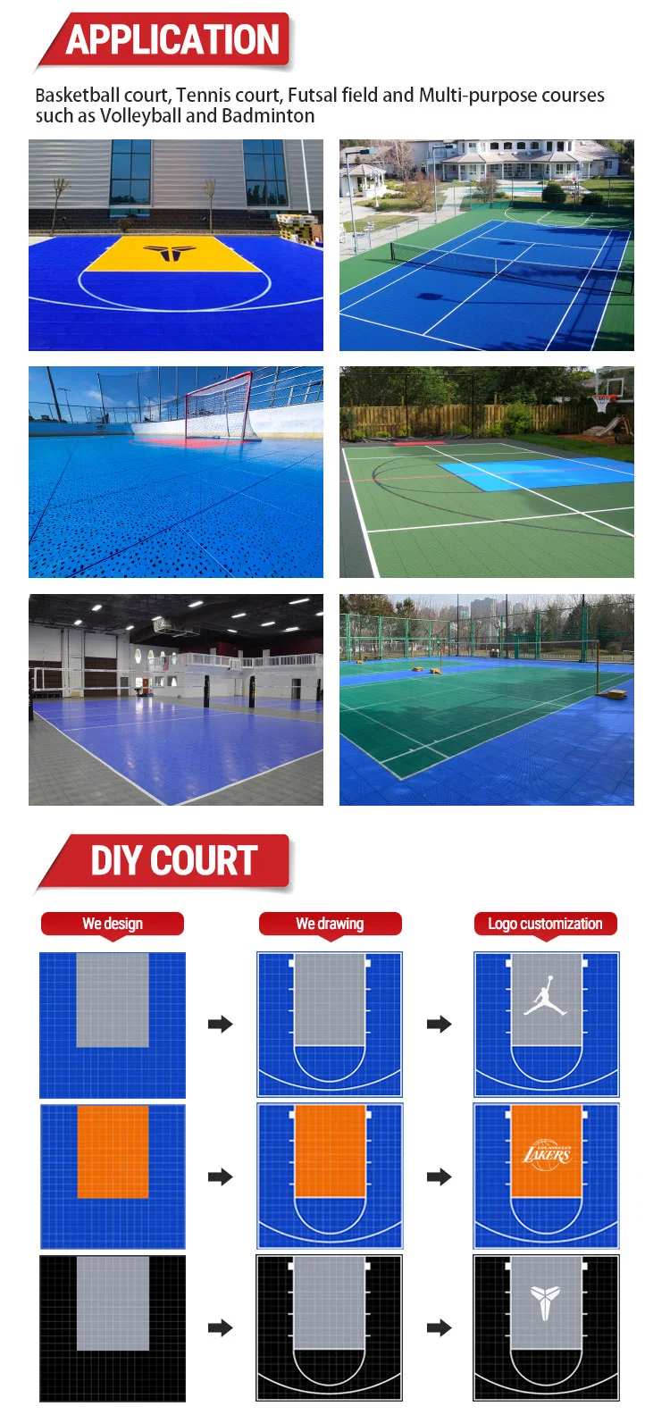 Outdoor Basketball Court Flooring Coating Sport Court Tile Net Mat