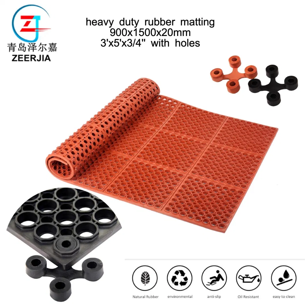 Anti Slip and Anti-Fatigue Durable Heavy Duty Black Rubber Floor Mats with Connector, Use for Work Mat