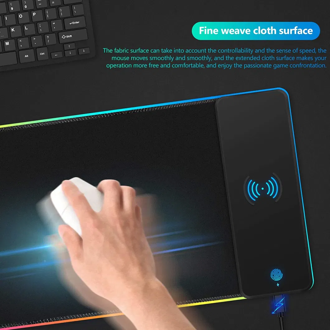 Fast 10W Wireless Charging Keyboard Mat RGB LED Light Gaming Mouse Pad